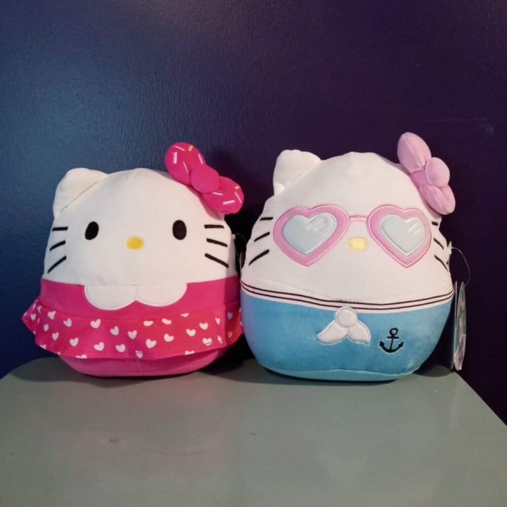 Two Hello Kitty Squishmallows - Summer Kitty and Standard Kitty